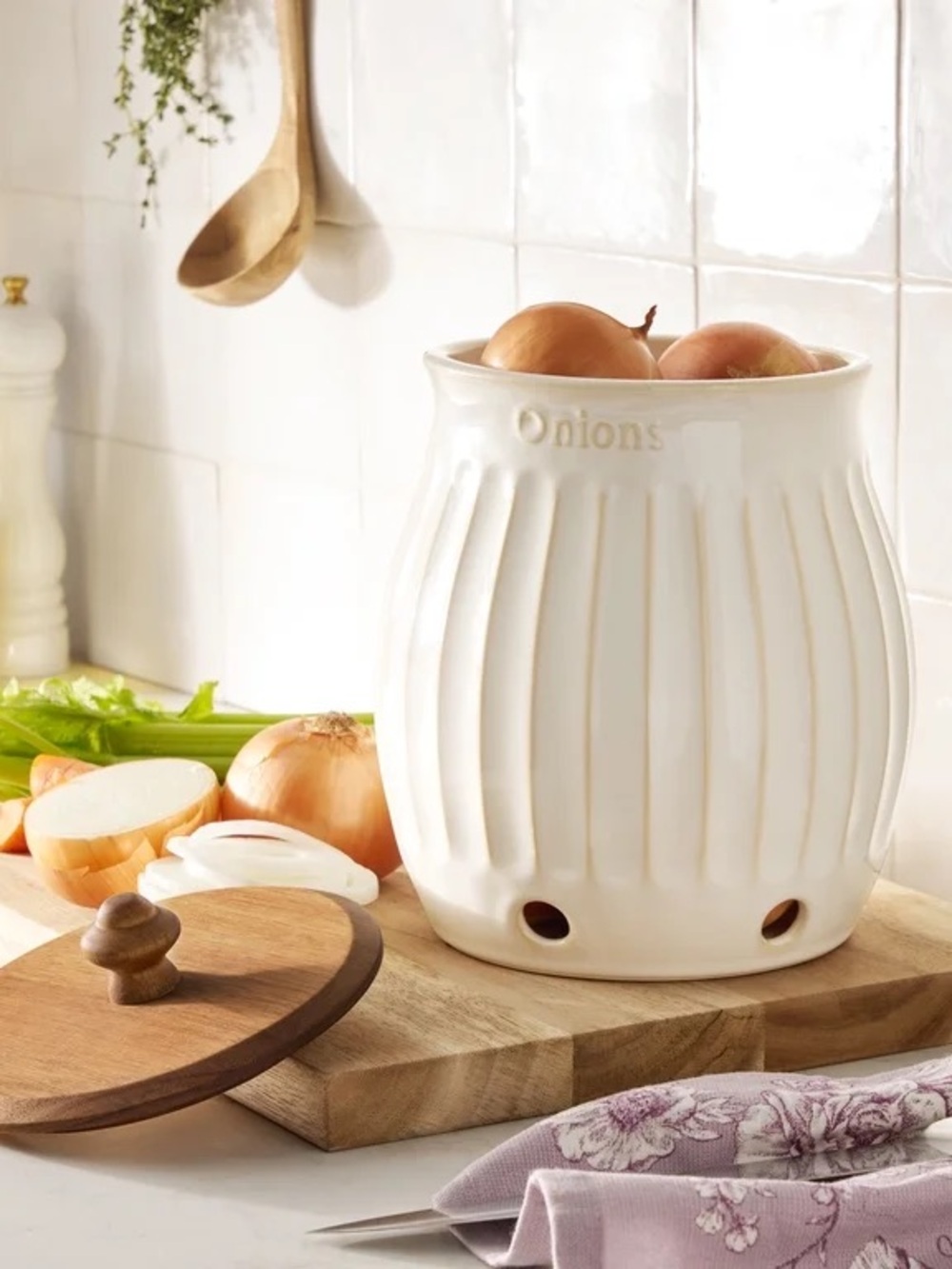 New Pioneer Woman Colette White Stoneware Onion Keeper